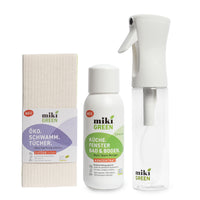 Kennenlern Set, mikiGREEN, Haushaltsheld 3 Teile, 1 Konzentrat Ökologisches Putzmittel, Öko-Schwammtuch, Reinigung Sprühflasche